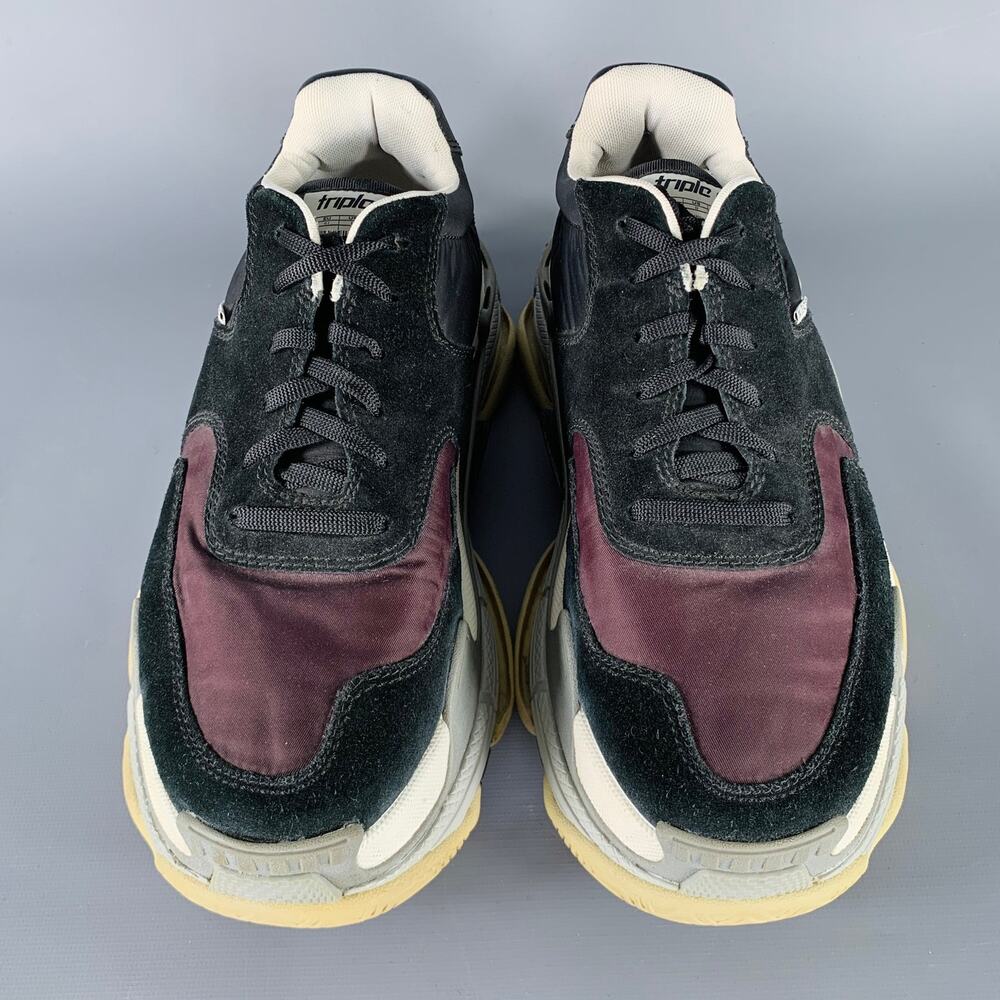 BALENCIAGA Size 8 Black Brown Mixed Fabrics Nylon Rubber Sole Sneakers - Picture 4 of 9